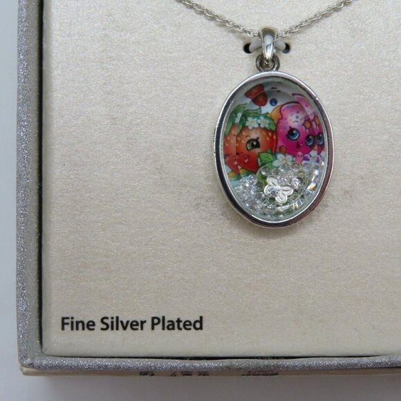 Shopkins Fine Plated Silver Character Crystal Enclosed Pendant Charm Necklace - Picture 3 of 5